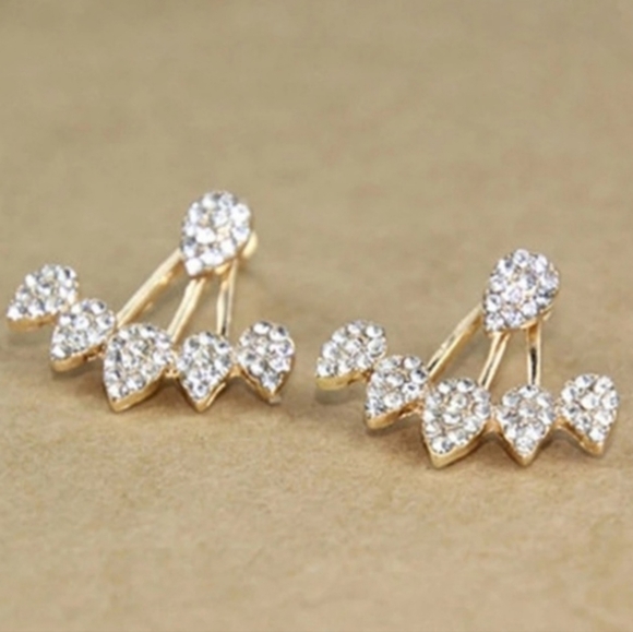 NEW Crystal Front Jacket Earrings Ear Hugger Sparkle - Picture 3 of 4